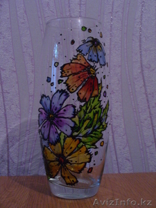 Стеклянная ваза,  расписана вручную #902647