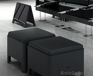 Маленький кожаный пуфик для обуви. Цвет серый #969230