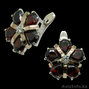 Серьги серебряные с цветными камнями и золотыми вставками ОПТОМ #1036279