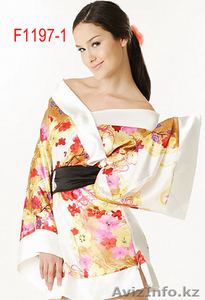  Белое-Кимано-короткое шелковое кимано сбоку на замке, широкий пояс-сзади бантик  #1075203