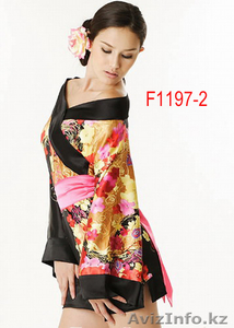 Черное-Кимано-короткое шелковое кимано сбоку на замке, широкий пояс-сзади бантик  #1075204