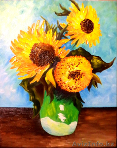 Ван Гог. Свободная копия. *Три подсолнуха в вазе*. #1095970