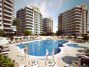 Однокомнатная квартира в Алании с видом на море и горы #1268933