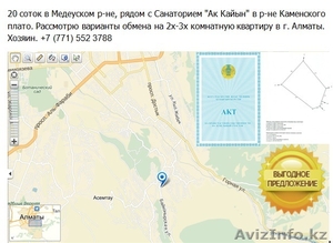 20 соток земли Медеуский р-н,  продажа или обмен на квартиру в г.Алматы #1301297