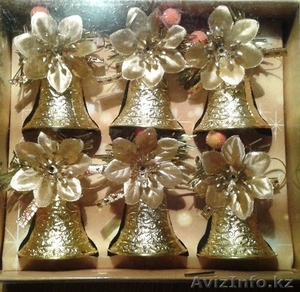 Новогодние елочные игрушки колокольчики золотые 46422  #1353315