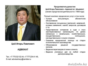 ДИНАСТИЯ ЮРИСТОВ продолжатель династии - адвокат Цой Игорь Павлович в г.Шымкенте #1389485